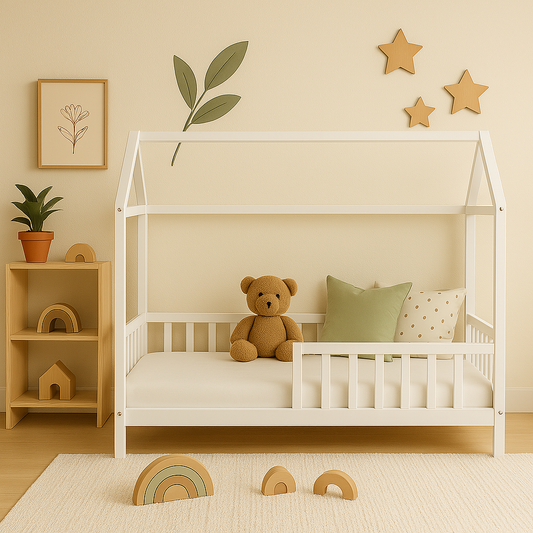 Weißes Hüttenbett aus Holz