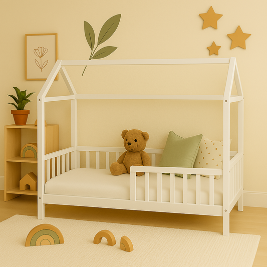 Weißes Hüttenbett aus Holz