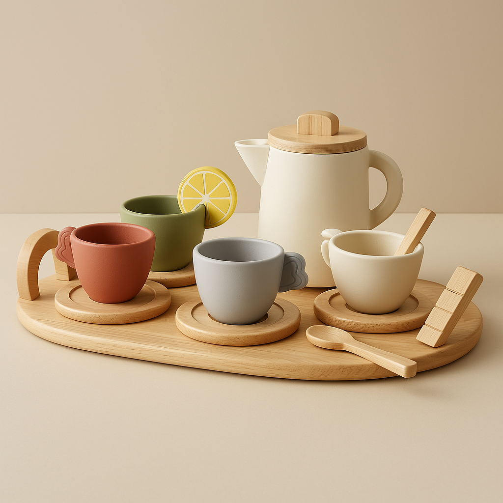 Teeservice aus Holz - Montessori-Nachahmungsspiel