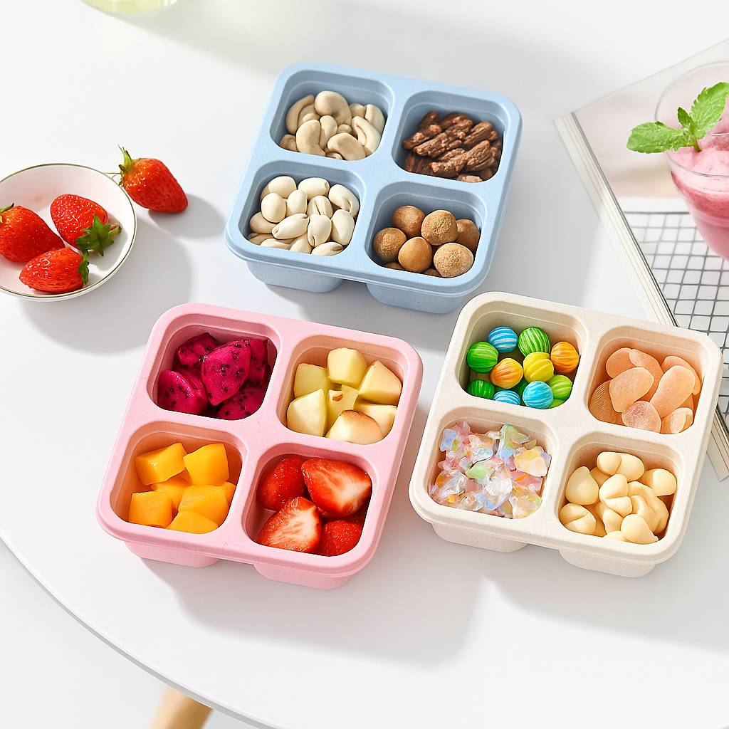 4 Grid Snack Containers – Reusable Meal Prep & Lunch Box