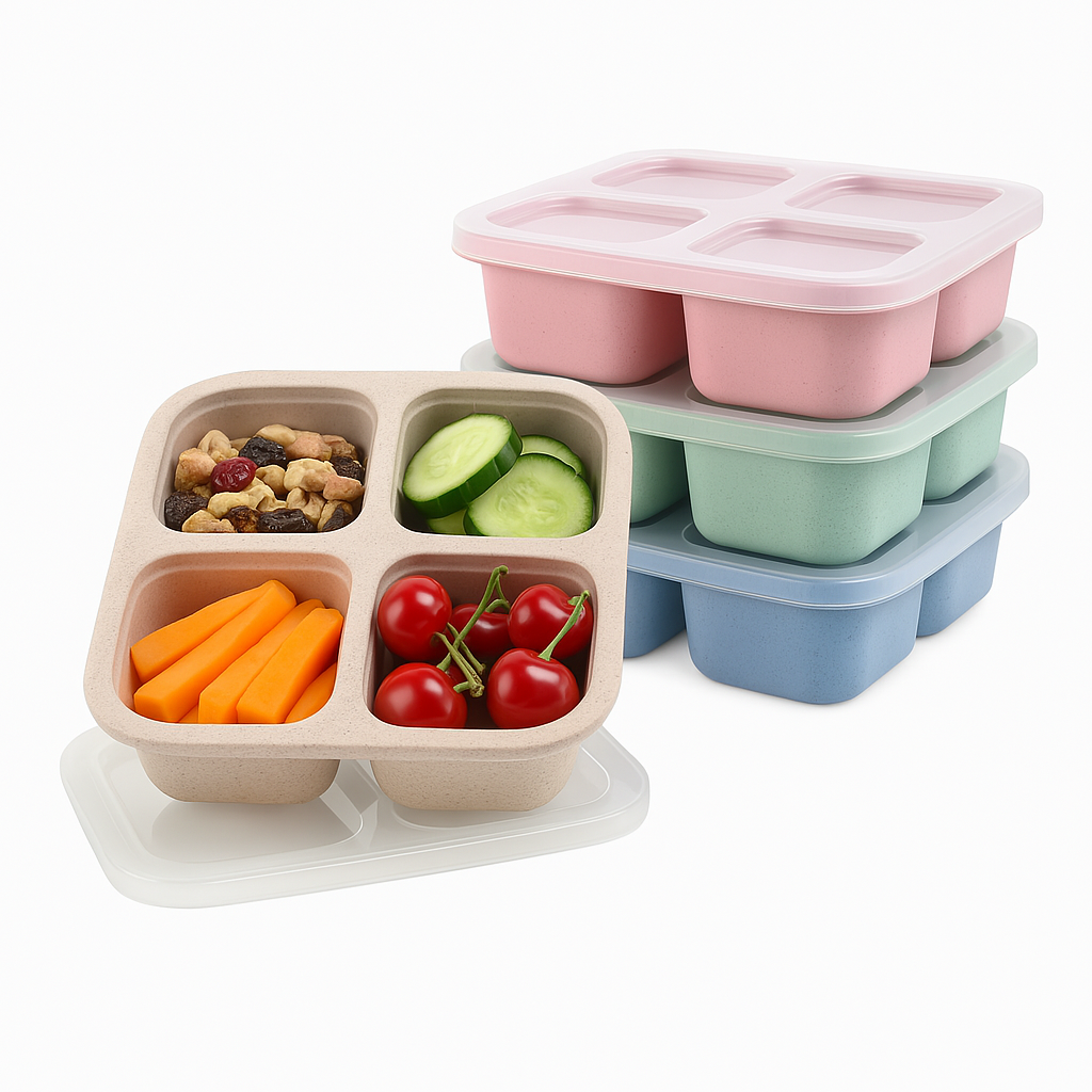 4 Grid Snack Containers – Reusable Meal Prep & Lunch Box